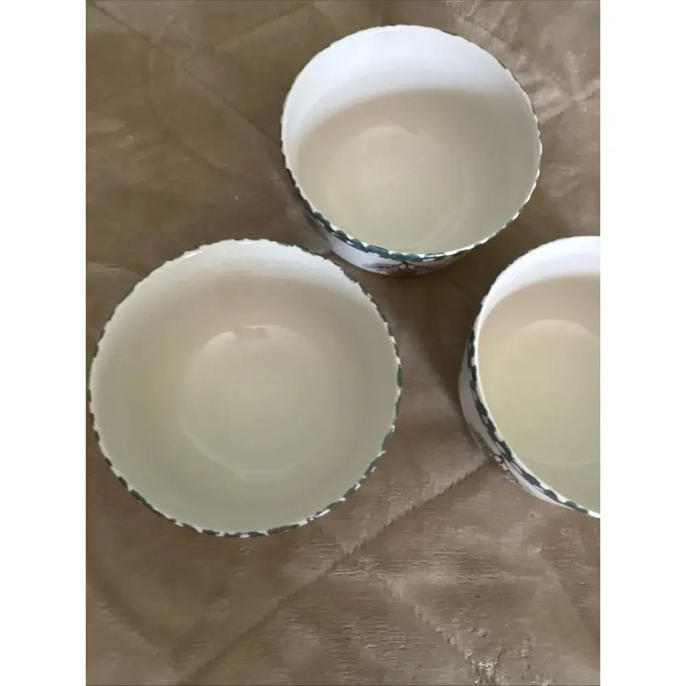 Tienshan Folk Craft Soup/Cereal Bowls Pine Cone Stoneware Spongeware Set Of 3